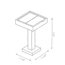 Line drawing of a wooden side table with dimensions indicated.