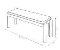 Line drawing of a bench with dimensions indicated