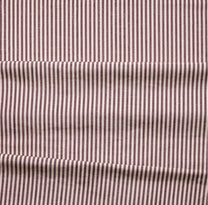 Close-up of fabric with plum and white vertical stripes