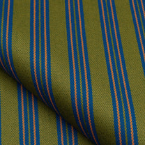 Close-up of Nobilis green fabric with blue and orange stripes